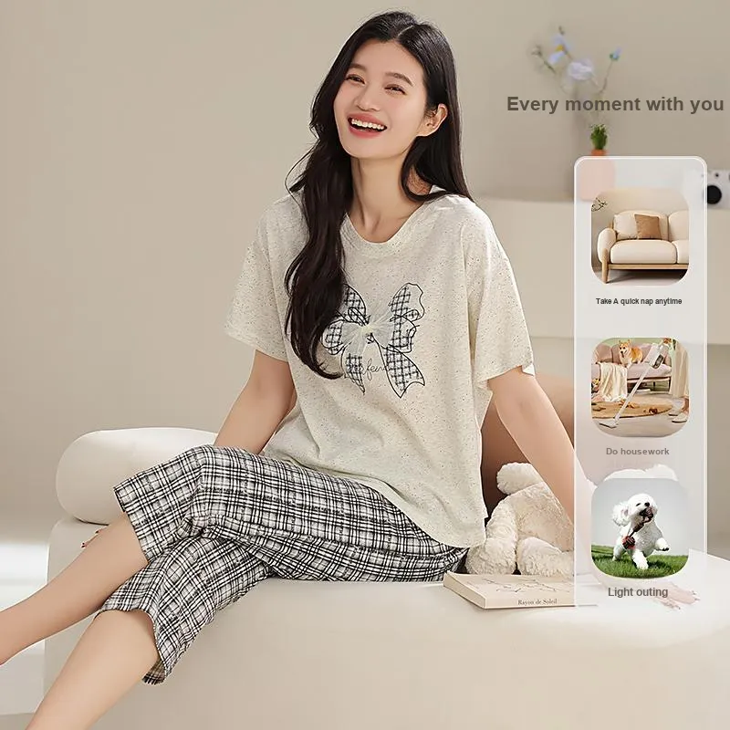XIAFENYAN Pajama Set Women's Gray White-2
