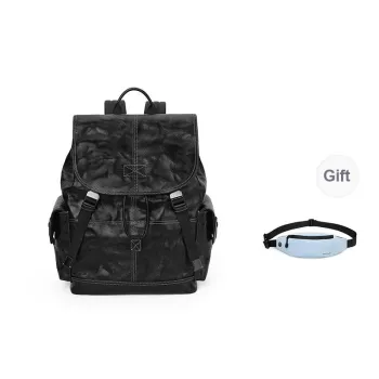 PIERRE CARDIN Fashion Casual Men's Backpack Top Grain Cow Leather Travel Backpack Men's Black