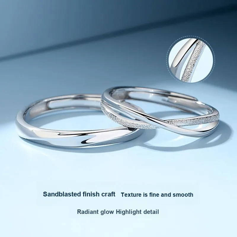 WINY S925 Silver Couple Ring Adjustable, Sandblasted Finish Craft, Love Confession Surprise Box Unisex Silver-5