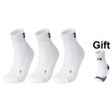 4-Pack[White Gray Crew Socks *1+White Ankle Socks *3]