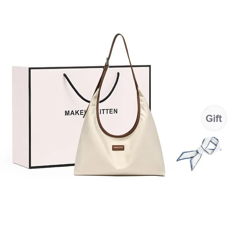 MAKEUP KITTEN Nylon Fabric Shoulder Bag Moon-Shaped Bag Dumpling Bag Shoulder Bag Regular Women's Black/Apricot-7