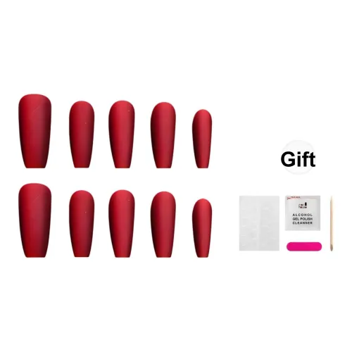 JIABITU Матовый Велюр Красный False Nail Средний LADDER Однотонный Smudge Новый китайский стиль