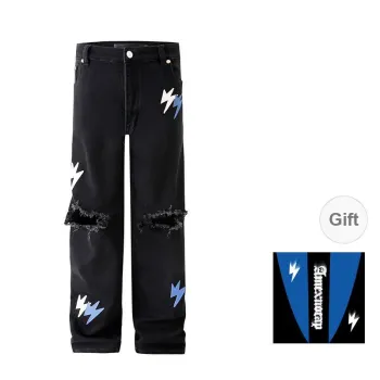 Amexnocap Lightning Sticker Jeans Unisex Black