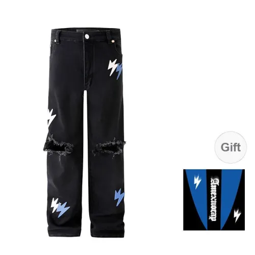 Amexnocap Lightning Sticker Jeans Unisex Black