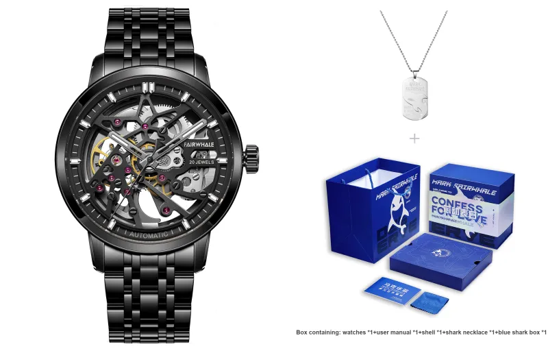 FAIRWHALE Pioneer Collection Men's Watch Automatic Mechanical Movement Men's Watches Black Dial-8