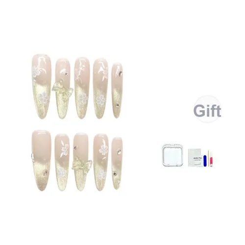 JINGCHANXUE Дикий Ромб Бант False Nail Длинный Coquette Градиентный Кошачий глаз 20 мм