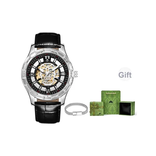 Corriberty Механическое механическое часы с натуральной кожей ремень мужские часы циферблат с открытым механизмом