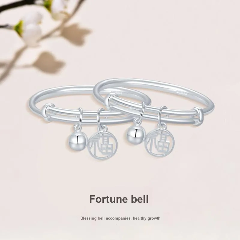 JINLIUFUJIXIANG 999 Fine Silver Bangles Women's-2