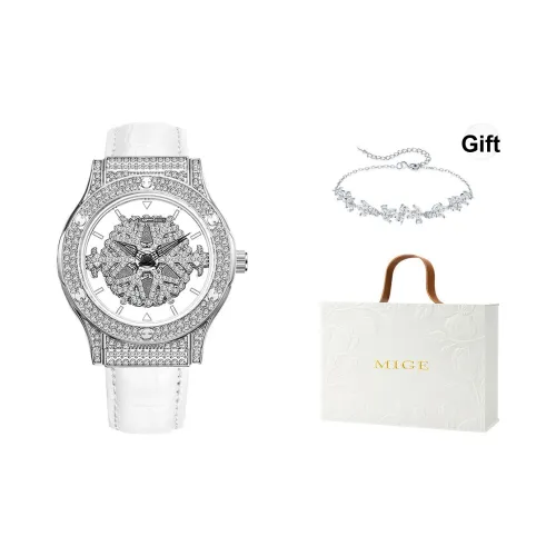 MIGE Mermaid Series Кварцевый механизм Естественная кожа Ремешок Часы Женские Серебристый циферблат