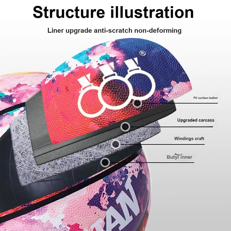 THREEHUAN PU Basketball Colorful Ink Red Size 7/5 Size Competition Training Unisex-6