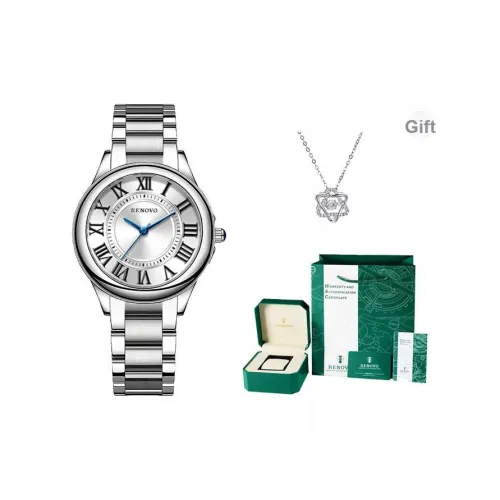 RENOVO Кварцевый механизм нержавеющая сталь ремешок часы женские белый циферблат