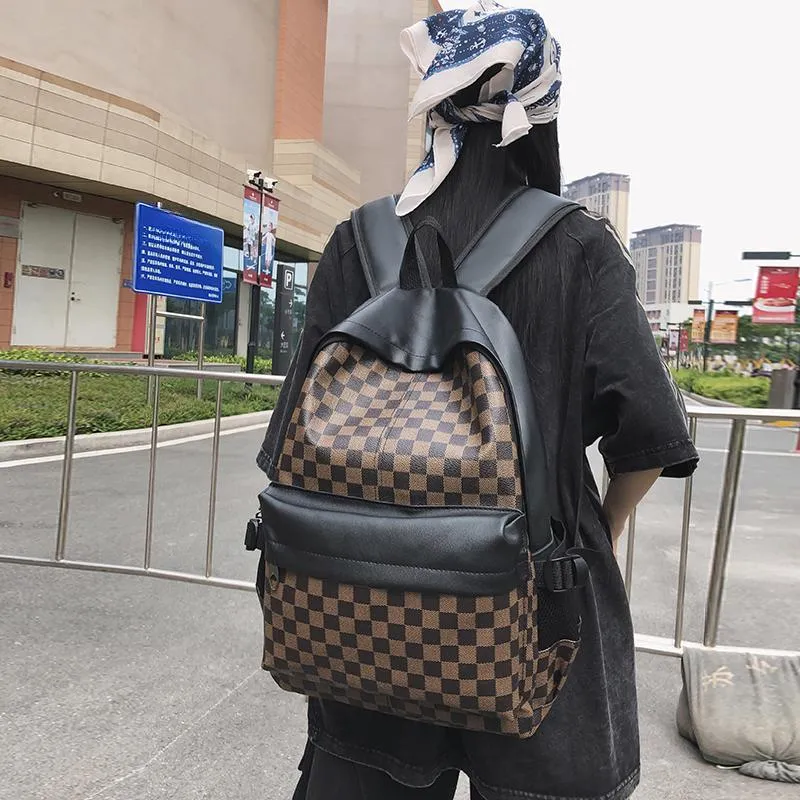 Yalu PU Backpack/Backpack Regular Unisex Brown/White/Gray/Black-4