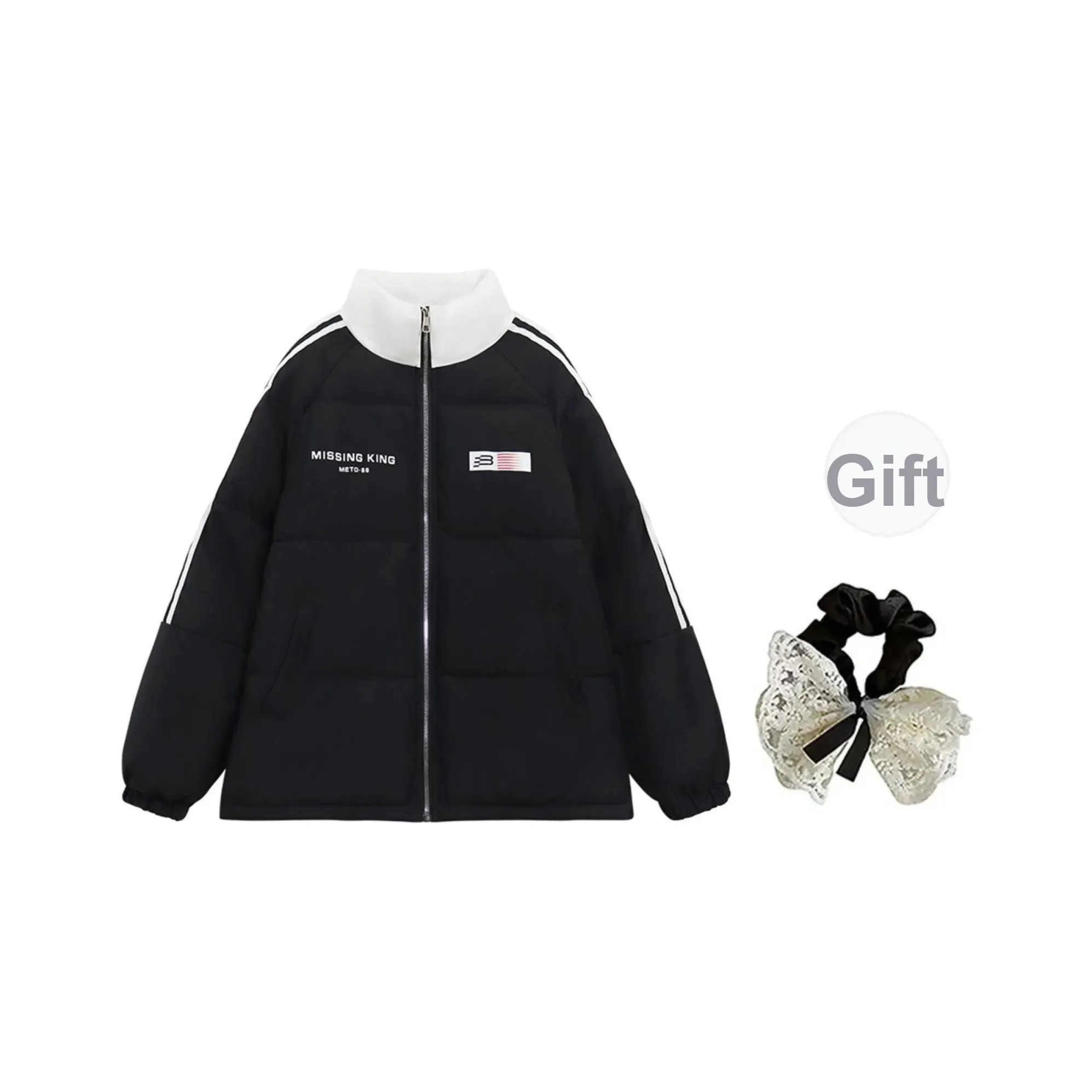 PAVEA Черный + Резинка для волос С подарками Женские Объёмные куртки (пуфы)