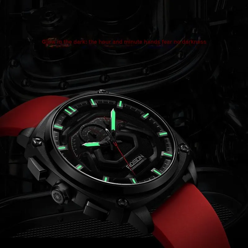 ROSDN Vivobook Automatic Mechanical Movement Silicone Strap Watch Men's Watches Black Dial G3288-12