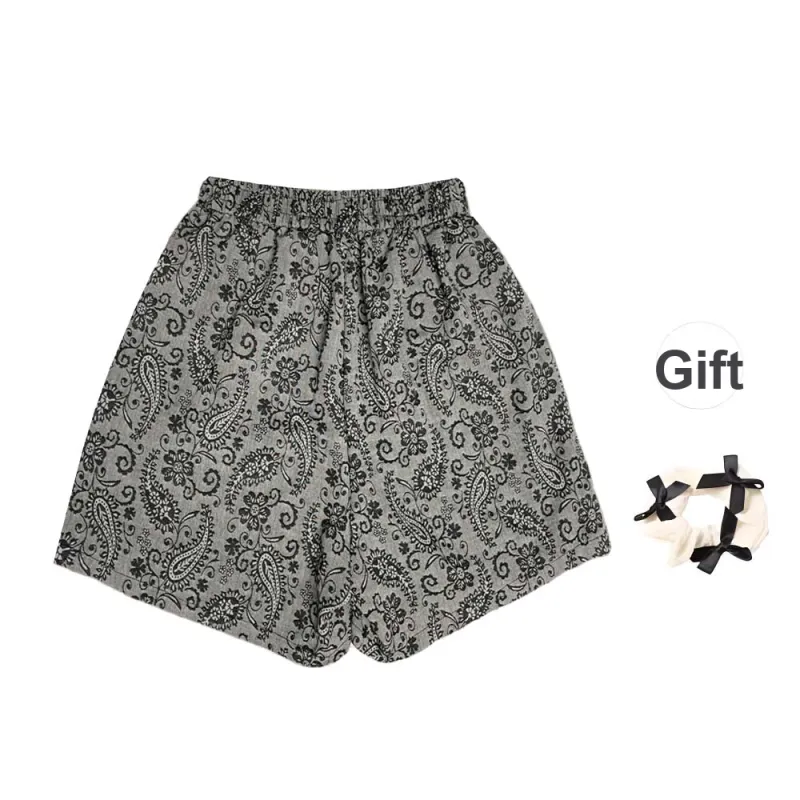 XUOIZA Casual Shorts Women's Gray+Bowknot Hair Tie Comes With-0