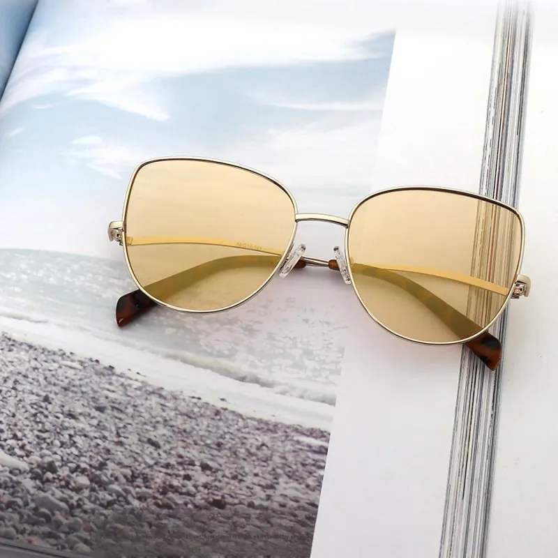 Pair Ponyo Metal Square Sunglasses Unisex Gold-3