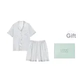 [Gift Box Set]Short-Sleeved Shirt+Shorts (Silver Gray) Plum and Bamboo Pattern Men's Clothing Sets