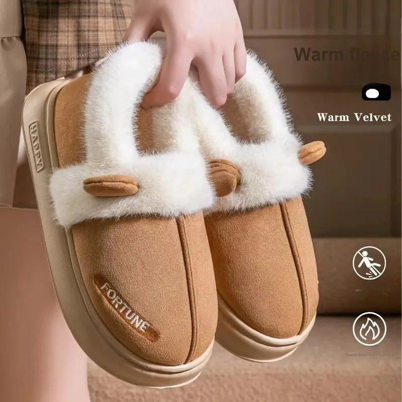MAIMENG&XIAOTIANTUAN Fall And Winter Heel Indoor Home Platform Plush Slippers-4
