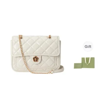 VANESSA HOGAN Lingge Series Cow Leather Chain Bag Oil Wax Bag Shoulder Bag Crossbody Bag Medium Size Women's Black/Ecru