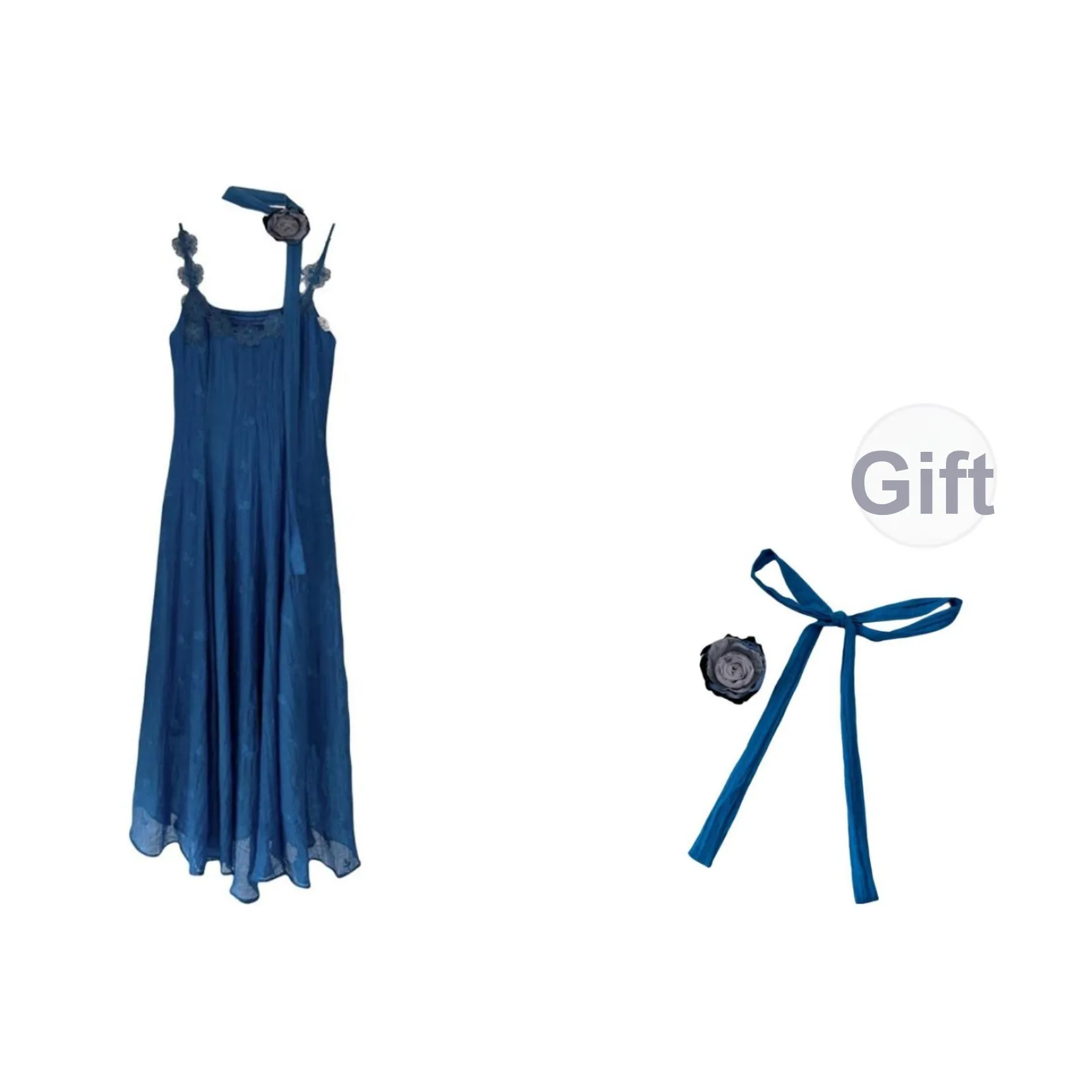 BIFH Цветочный+Винтажный синий с Бесплатно Шелк Шарф Женские Слиплатья