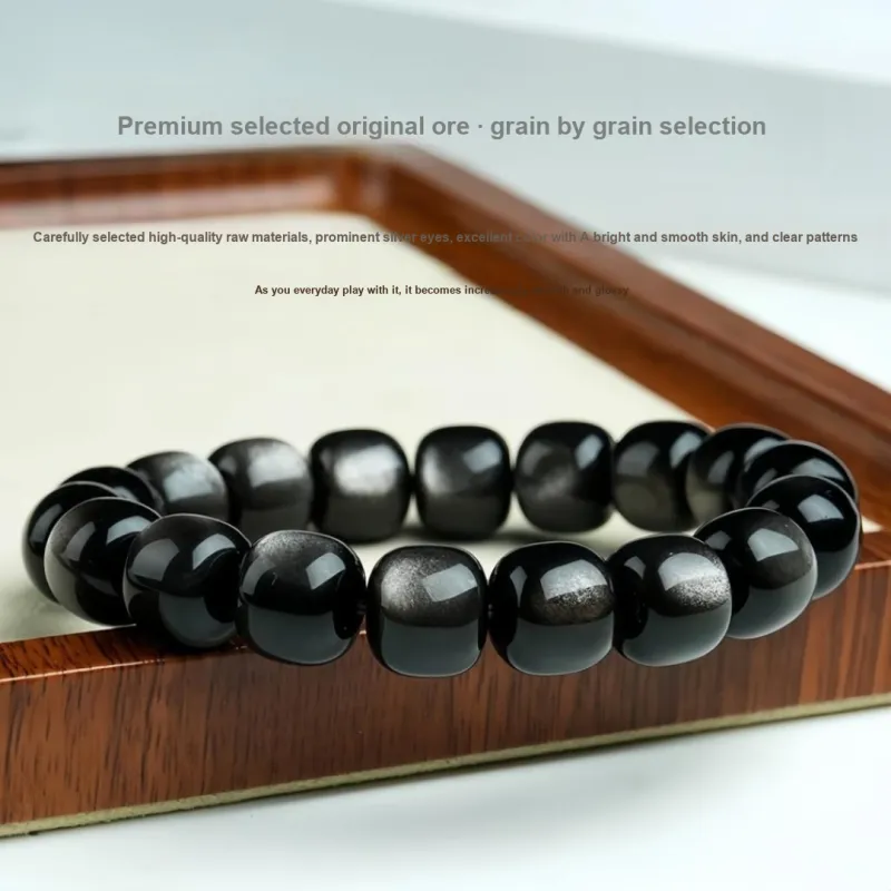 Stone On The Line Obsidian Bracelets Unisex-3