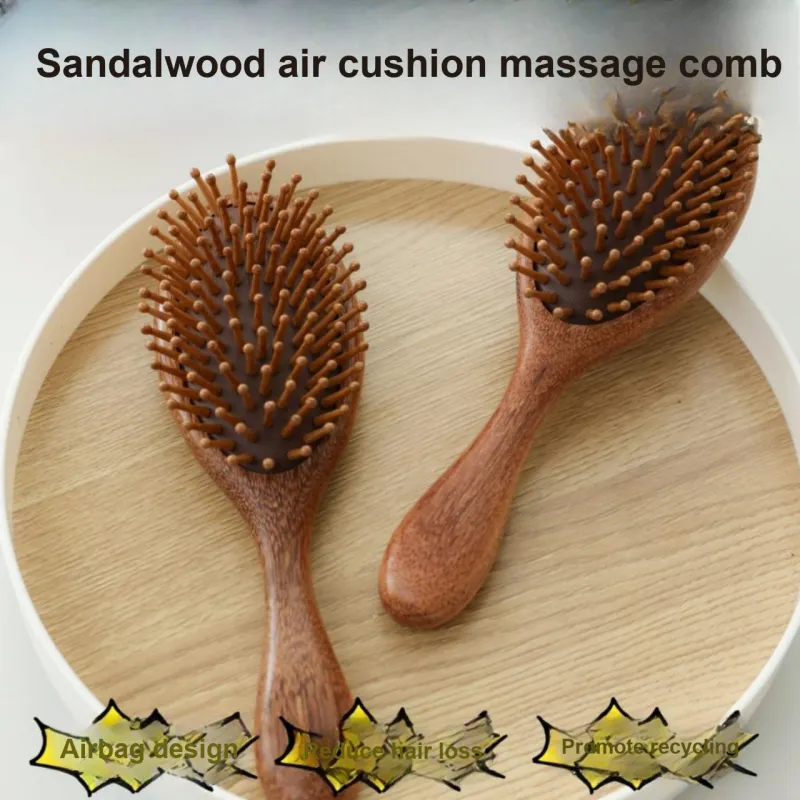 SHITIAN Head Therapy Comb Air Cushion Comb Natural Golden Sandalwood Massage Comb Head Meridian Massage-3