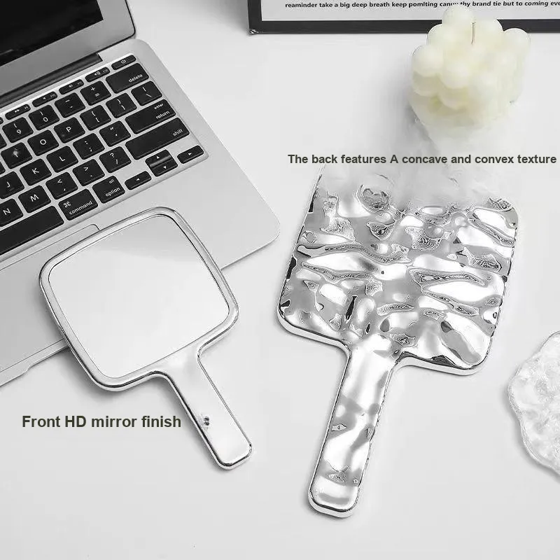 Future Maple Water Ripple Silver Handheld Makeup Mirror Princess Home Style On The Go Dormitory Controller-3