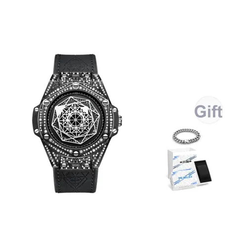 MUKUO Hip Hop Позиционирование стиля Big Взрывной Стразы Украшенный Ободок Кварцевый механизм Часы Унисекс Черный циферблат