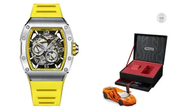 BONEST GATTI Phantom Time Automatic Mechanical Movement Rubber Strap Watch Men's Watches Yellow Watch Dial
