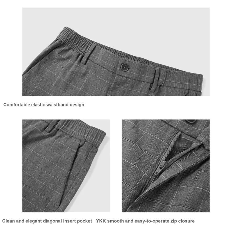 HLA Casual Pants Men Light Gray Plaid E3-4