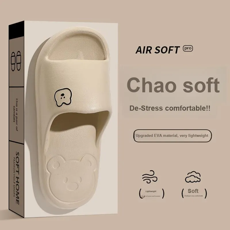 Foot Recreation Summer Bear Home Indoor Bathing Slip Resistant Couple Squashy And Bouncy Feeling Slippers, Unisex-28