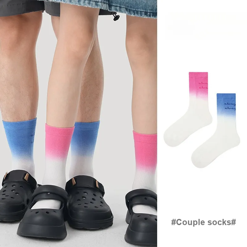 Vine Color Mid Calf Socks Unisex 4 Pack Pink Blue Dyeing-1