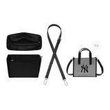 [적용 MLB 스몰 토트] 블랙 플란넬 내피 + 블랙 1.8cm 와이드 크로스 그레인 실버톤 버클 90-120cm