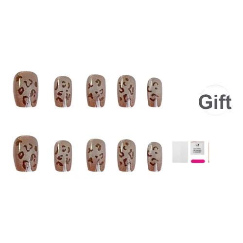 JIABITU Осень и зима Кофейный леопард Принт False Nail Короткий LADDER Цвет Jump Smudge Стиль Instagram 14mm