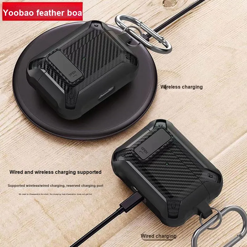 Yoobao Compatibility AirPods4 TPU Carbon Fiber Texture Lock Design Headphone Cases-6