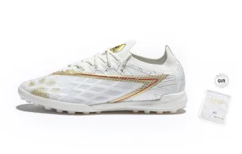 KELME Glimpse TF Rubber Broken Studs Anti Slip Wear Resistant Soccer Shoes Unisex White Gold