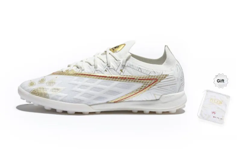KELME Glimpse TF Rubber Broken Studs Anti Slip Wear Resistant Soccer Shoes Unisex White Gold-0