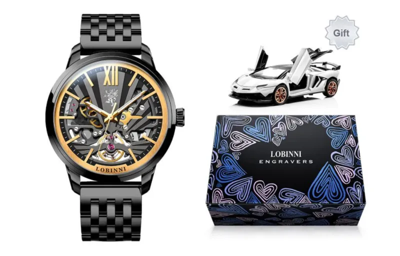 LOBINNI L Mechanical Movement Genuine Leather Strap Watch Men's Watches Cut-Out Dial-31