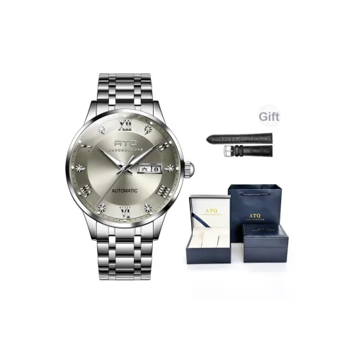 ATQ Elegant Series Автоматический Механический Механизм Нержавеющая Сталь Ремешок Часы Мужские Серый Циферблат