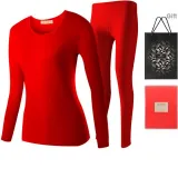 Women's Crew Neck Clothing Sets (Red) Thickened and Fleece-Lined/Lace Trims Neckline