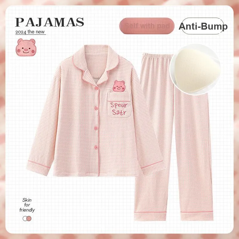 O'MESIK Pajama Set Women's Pink Plaid-1
