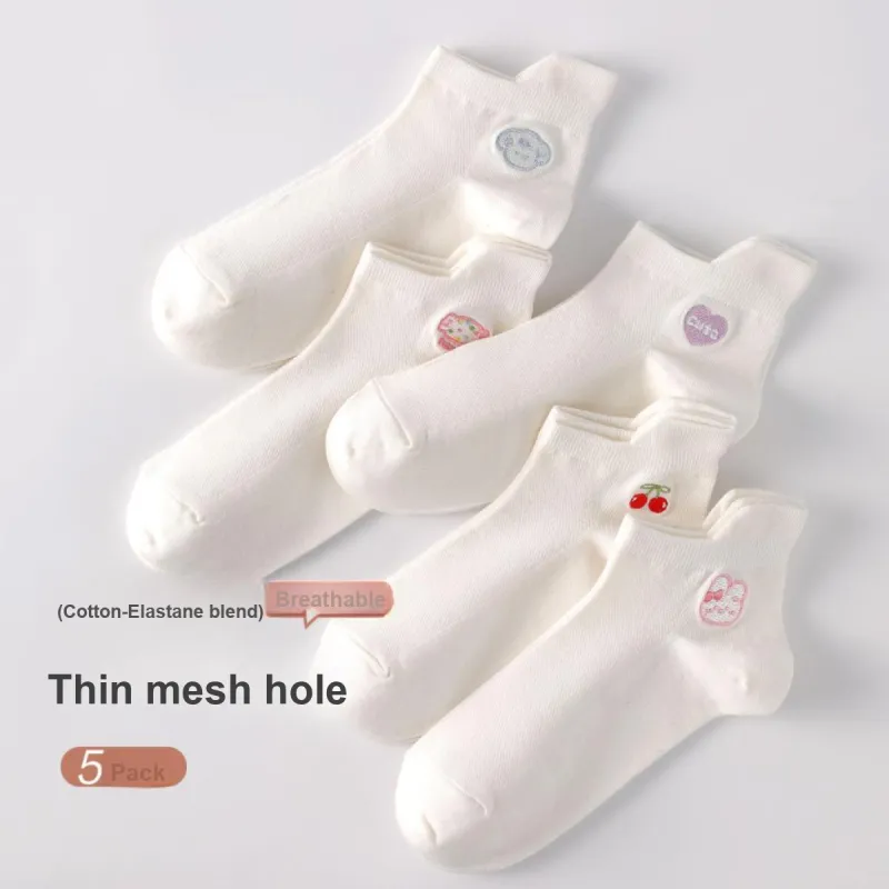 H YXIANG Ankle Socks Women's 5 Pack White-1