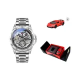 Double Open Lambro Gift Box-Silver Case White Dial Silver Steel Band