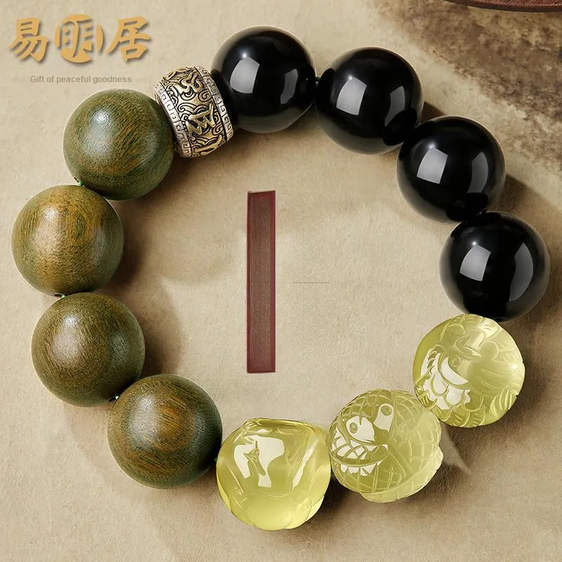 Yi Mingju Green Sandalwood Bracelets Men's-1