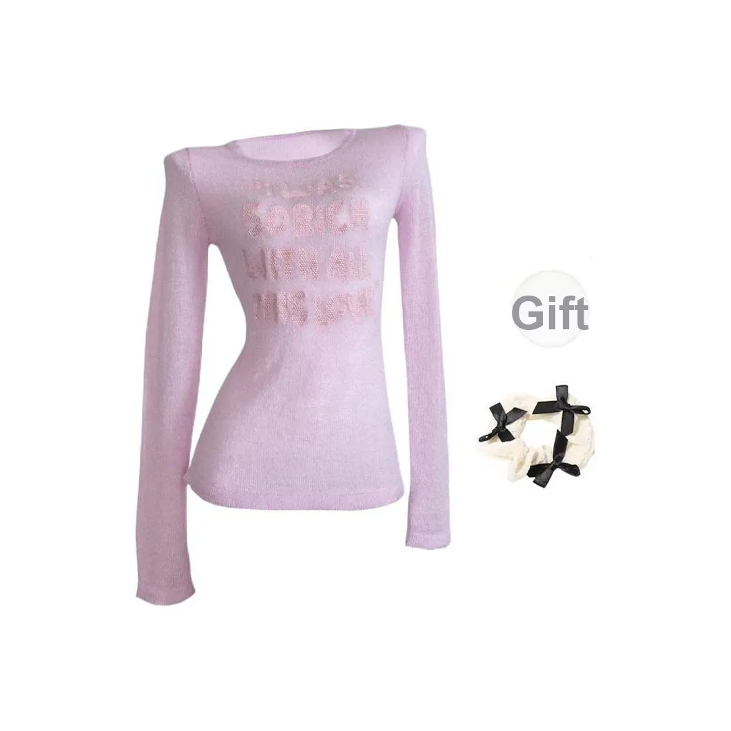 TURN UP T Shirts Women's Light Pink+Bowknot Hair Tie Comes With