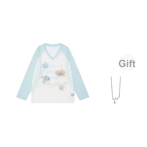 Giyu Светло-синий В комплекте с ожерельем Женские T-рубашки