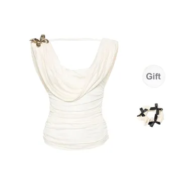 CPAURA Regular T Shirt Women's White+Bowknot Hair Tie Comes With