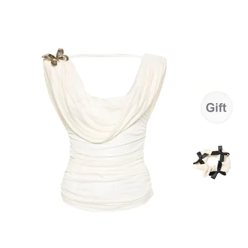CPAURA Regular T Shirt Women's White+Bowknot Hair Tie Comes With