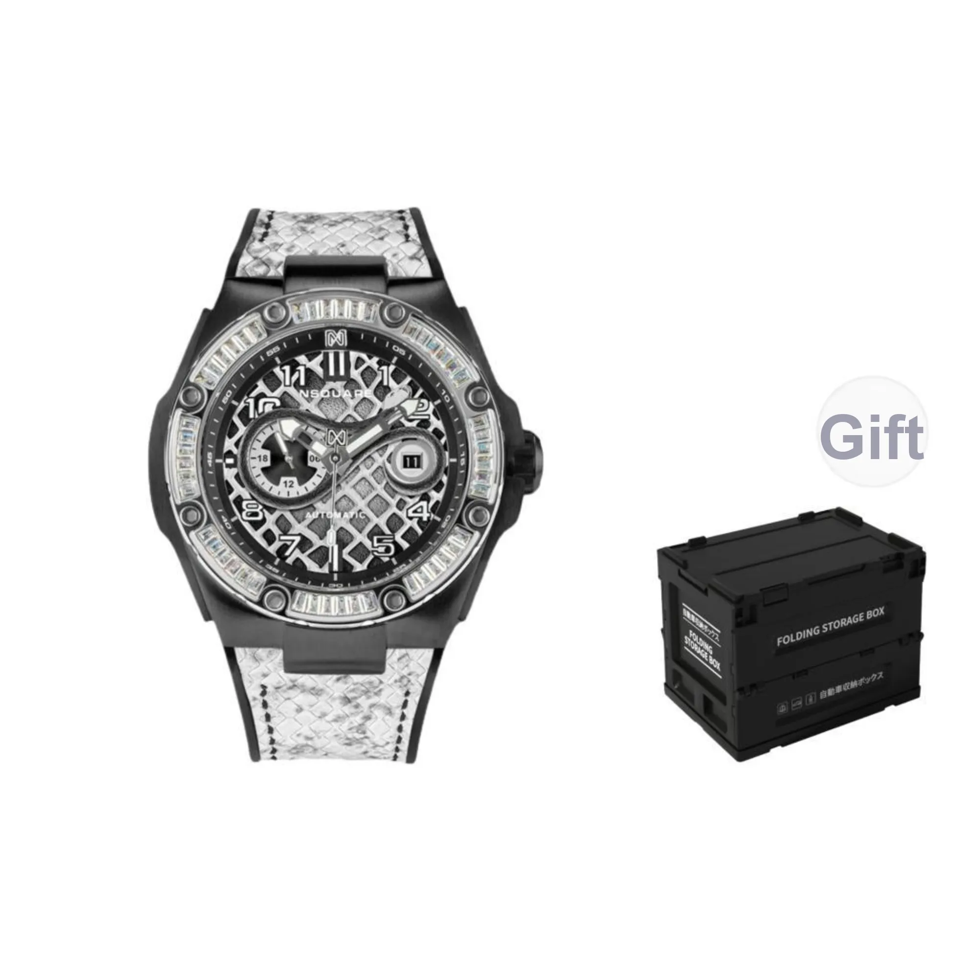 NSQUARE Queen Snake Collection Automatic Mechanical Movement Watch Men's Watches White Dial