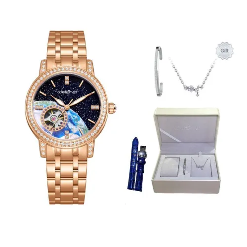 COMLORVEI Cerulean Planet Mechanical Movement Stainless Steel Watchband Chinese Watches Women's Watch Blue Dial